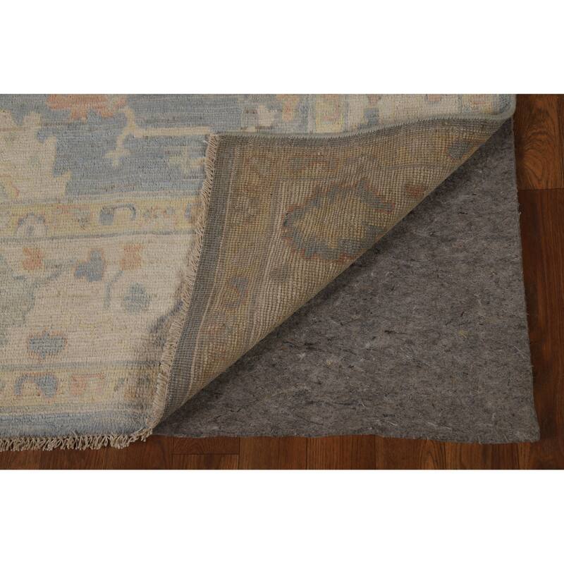 Vegetable Dye Floral Oushak Turkish Area Rug Handmade Blue Wool Carpet - 5'1"x 8'4"