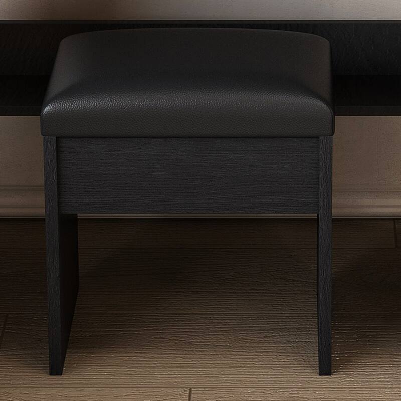 Compact Vanity Table Makeup Vanity Desk Set with Stool, Power Outlet & Hairdryer Holder