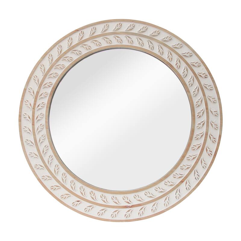 Farmhouse Rustic Wood Carved Frame Mirror，31.5 Inch