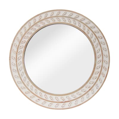 Farmhouse Rustic Wood Carved Frame Mirror，31.5 Inch