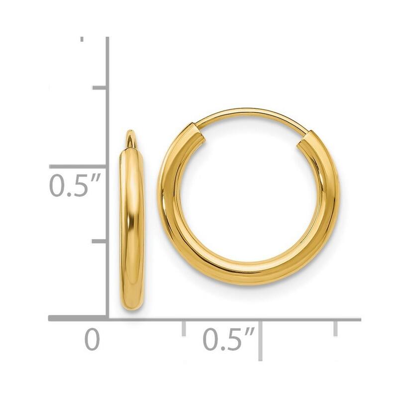 Curata 14k Yellow Gold 2X12mm Polished Round Endless Hoop Earrings