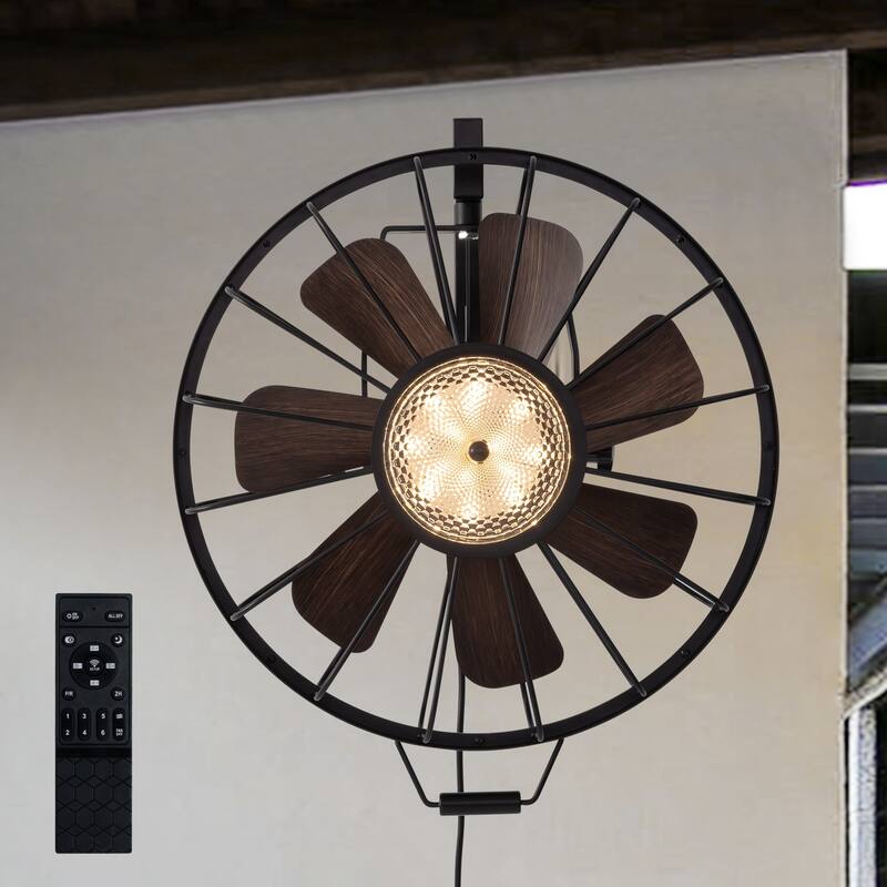 20" Industrial Wall Mount Ceiling Fans with Lights, LED Waterproof Caged Fan with Remote and APP Control - 20''