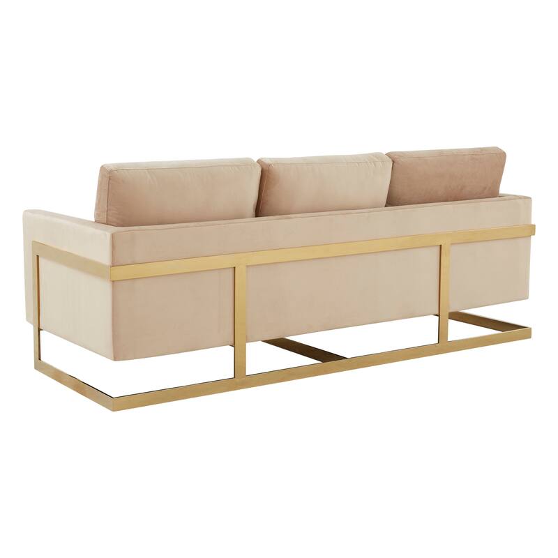 LeisureMod Lincoln Modern Upholstered Velvet Sofa with Gold Frame - 83"