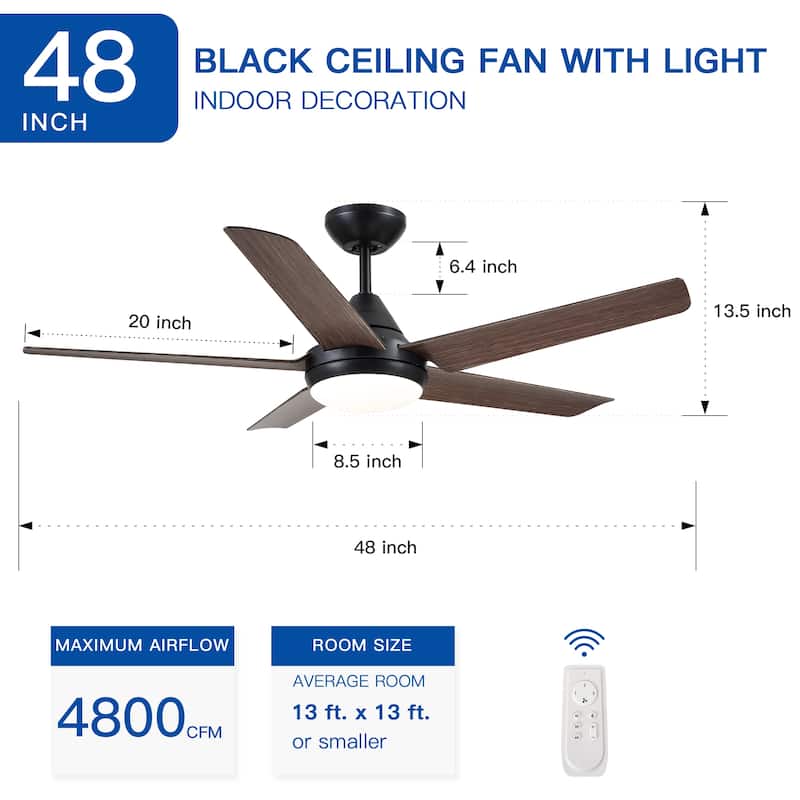 48 In Intergrated LED Ceiling Fan Lighting with Brown Wood Grain ABS Blade