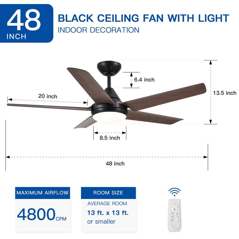 Energy Saving Ceiling Fan Light with Reversible Motor & 3-Speed Fan Remote Control, Dimmable 3-Color Temperatures