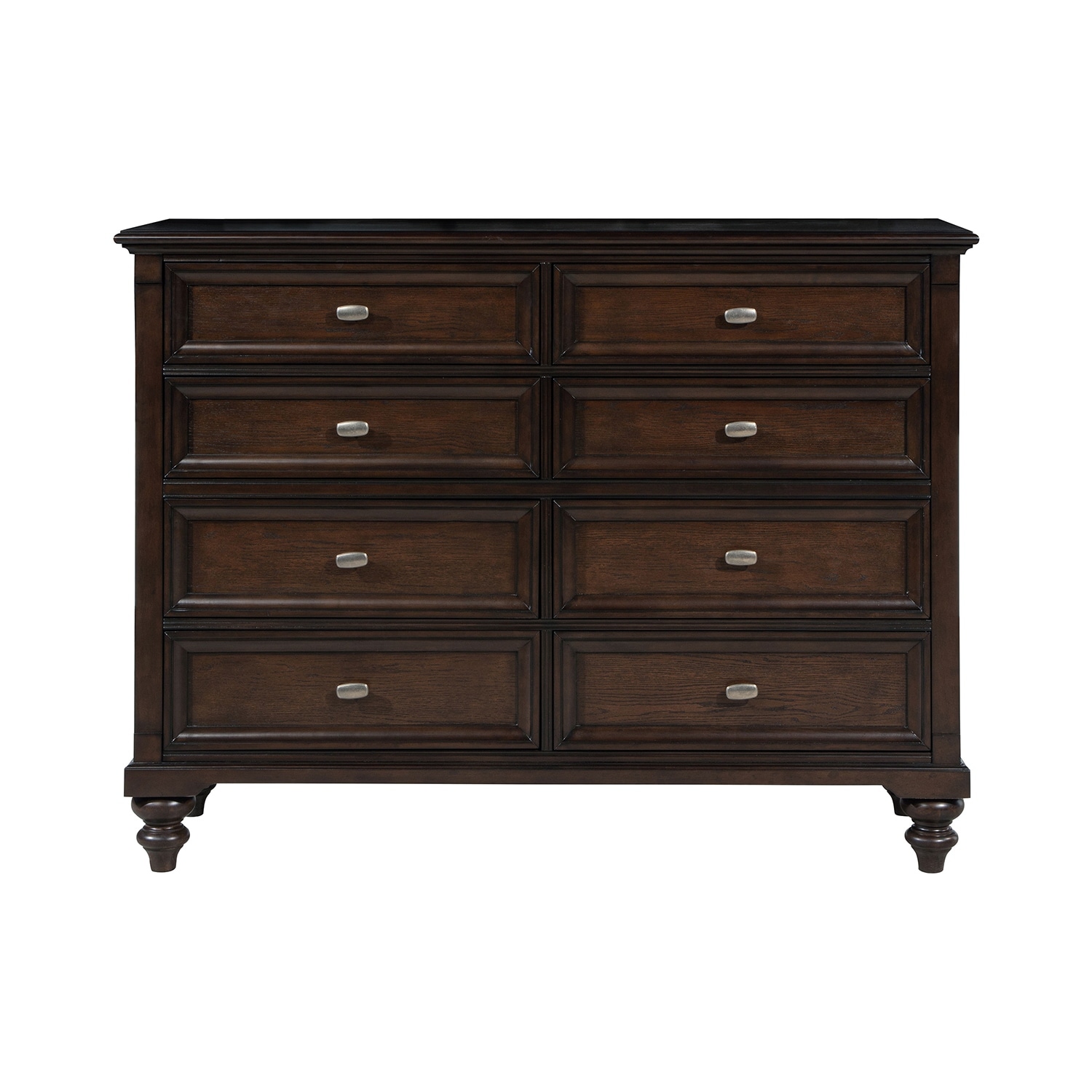8 Drawers Wooden Dresser with Gunmetal Hardware in Dark Oak