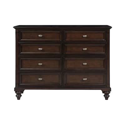 8 Drawers Wooden Dresser with Gunmetal Hardware in Dark Oak