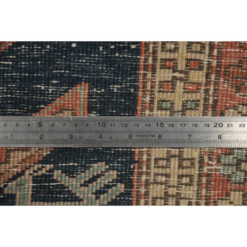 Hand Knotted Oriental 100% Wool Carpet Traditional Tribal Navy Blue & Blues Meshkin Runner Rug - 11' 0'' X 4' 1''