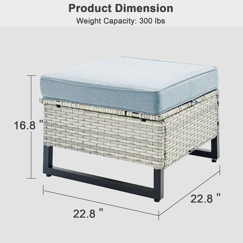Gymojoy Outdoor Wicker Ottomans with Olefin Cushions
