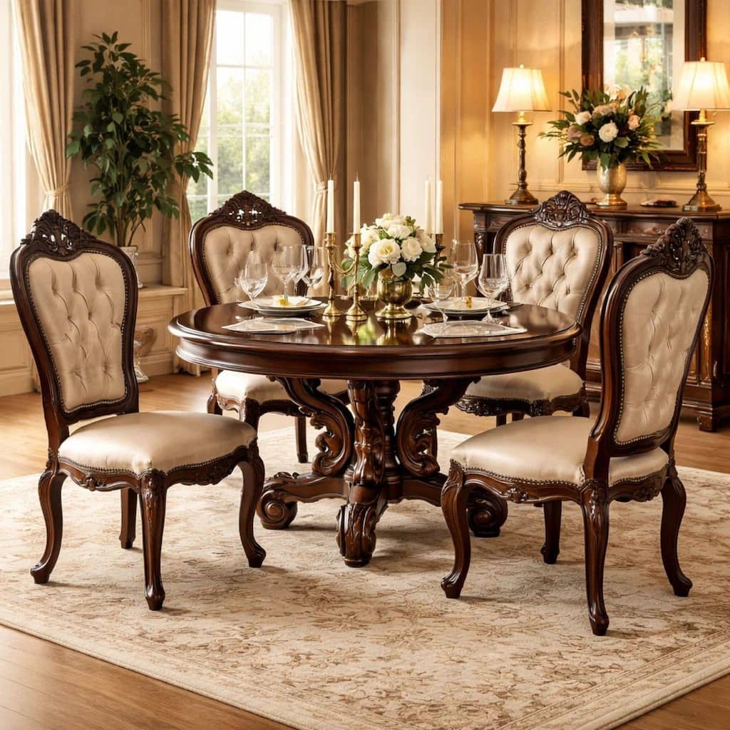 Clover 60 Inch Round Wood Dining Table, Single Pedestal Base, Cherry Brown