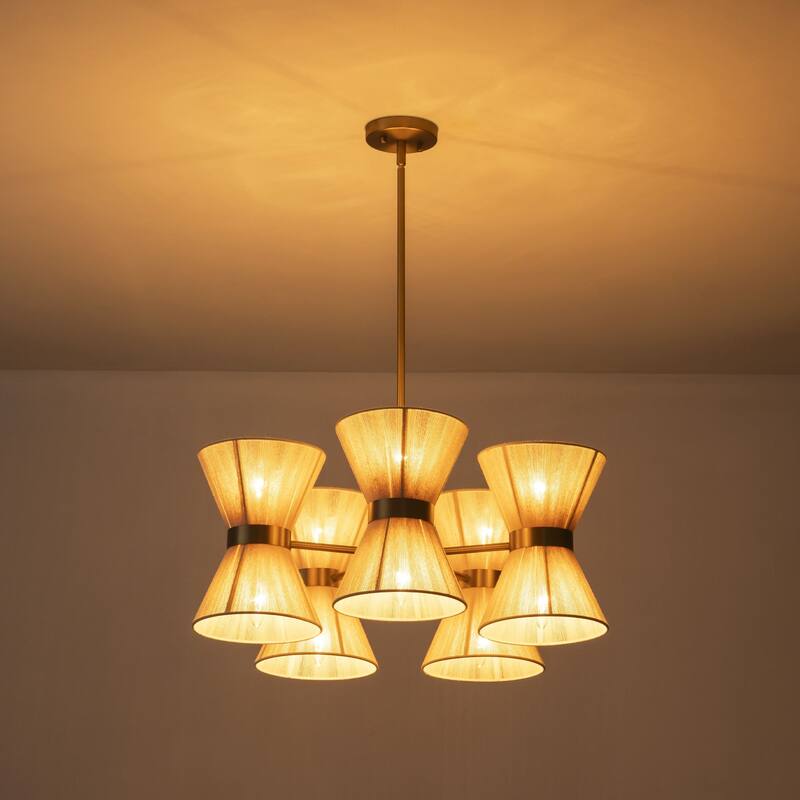 Halia 10 - Light Hand-woven Ivory Rope Hourglass Chandelier - 26 in. W x 86.6 in. H