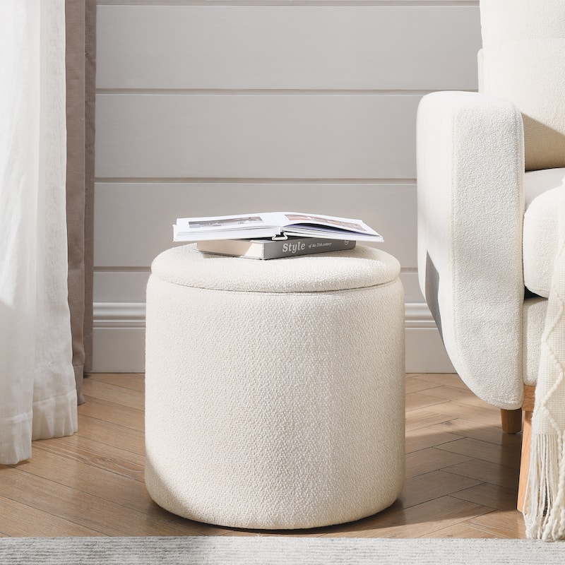 2-Piece Set Round Chenille Storage Ottoman, Equipped with a Drum Shaped Small Stool,Storage Space