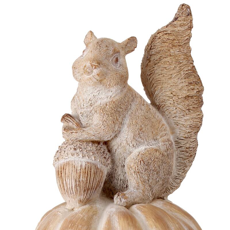 14" Resin Squirrel On Pumpkin Stack - 45%POLYRESIN+55%NATUAL STONEPOWDER