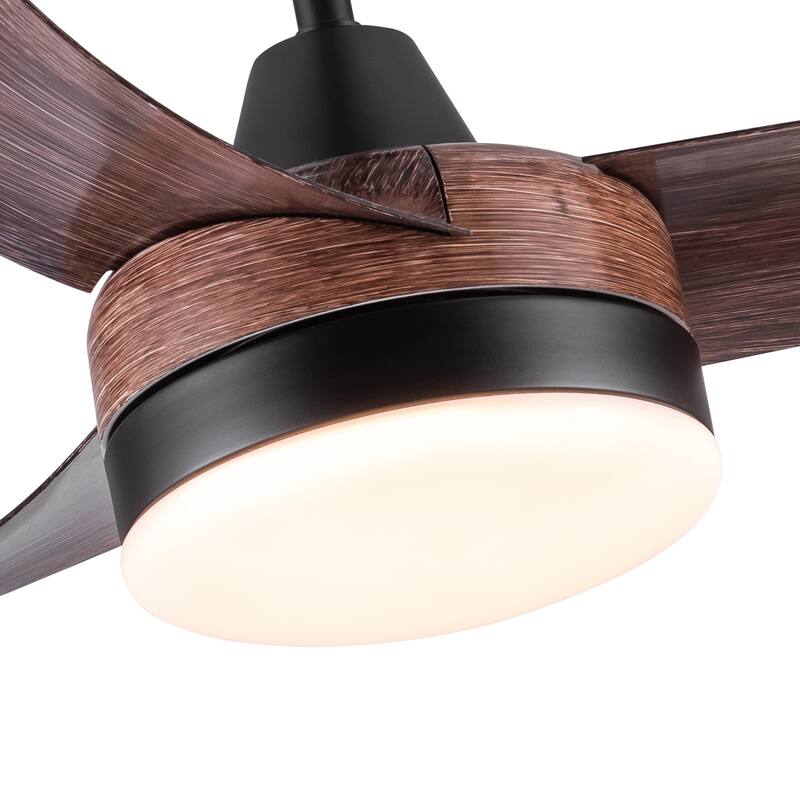 42" YUHAO Farmhouse Rustic LED Ceiling Fan with Brown Wood Grain ABS Blades and Remote Control