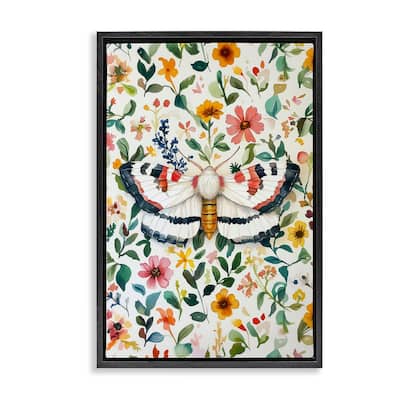 Stupell Butterfly & Bright Flowers Framed Floater Canvas Wall Art Design By The Dutch Lady