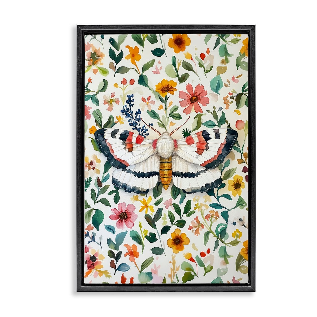 Stupell Butterfly & Bright Flowers Framed Floater Canvas Wall Art Design By The Dutch Lady