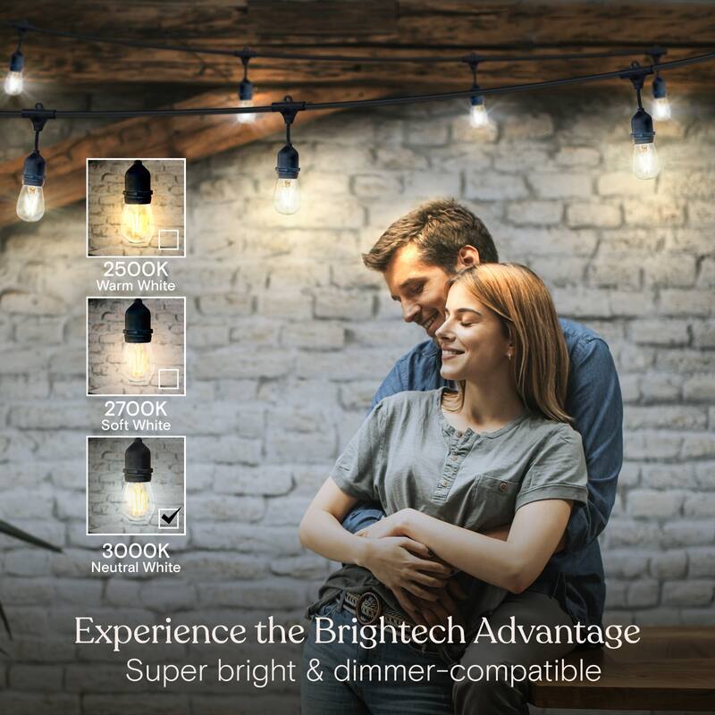 Brightech Ambience Pro 15-Light 48 ft. Outdoor Plug-in 2W 3000k LED S14 Hanging Edison Bulb String-Light
