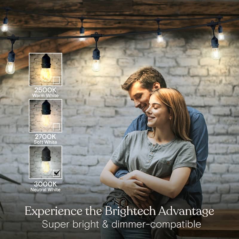 Brightech Ambience Pro 7-Light 24 ft. Outdoor Plug-in 2W 3000k LED S14 Hanging Edison Bulb String-Light