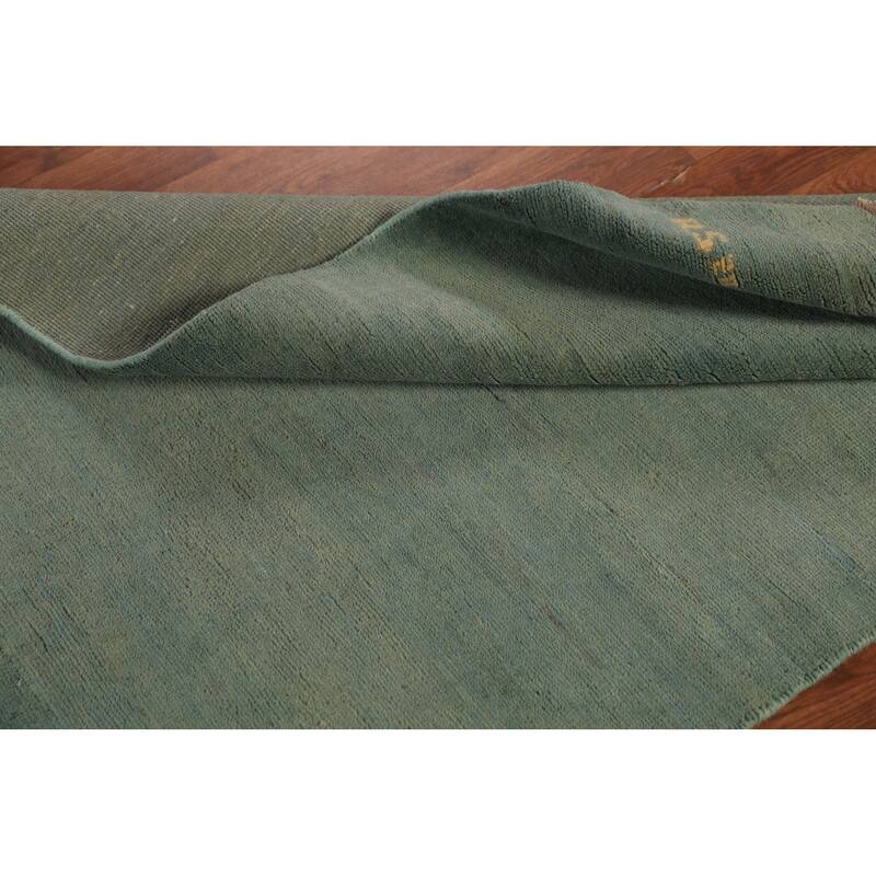 Green & Blue Modern Gabbeh Oriental Rug Handmade Wool Carpet - 3'2" x 4'11"
