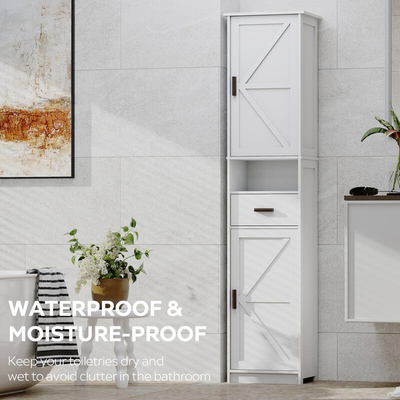 69"H Tall Bathroom Cabinet with Adjustable Shelves, 2 Barn Doors & 1 Drawer