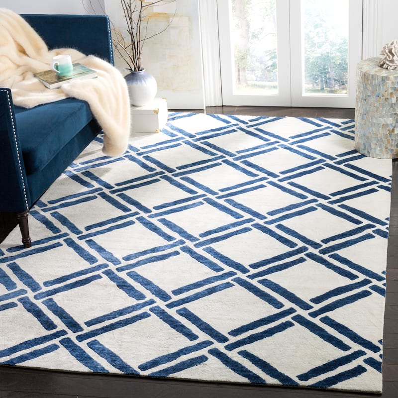 SAFAVIEH Couture Handmade Moroccan Soila Modern Viscose Rug - 10' x 14' - Ivory/Blue