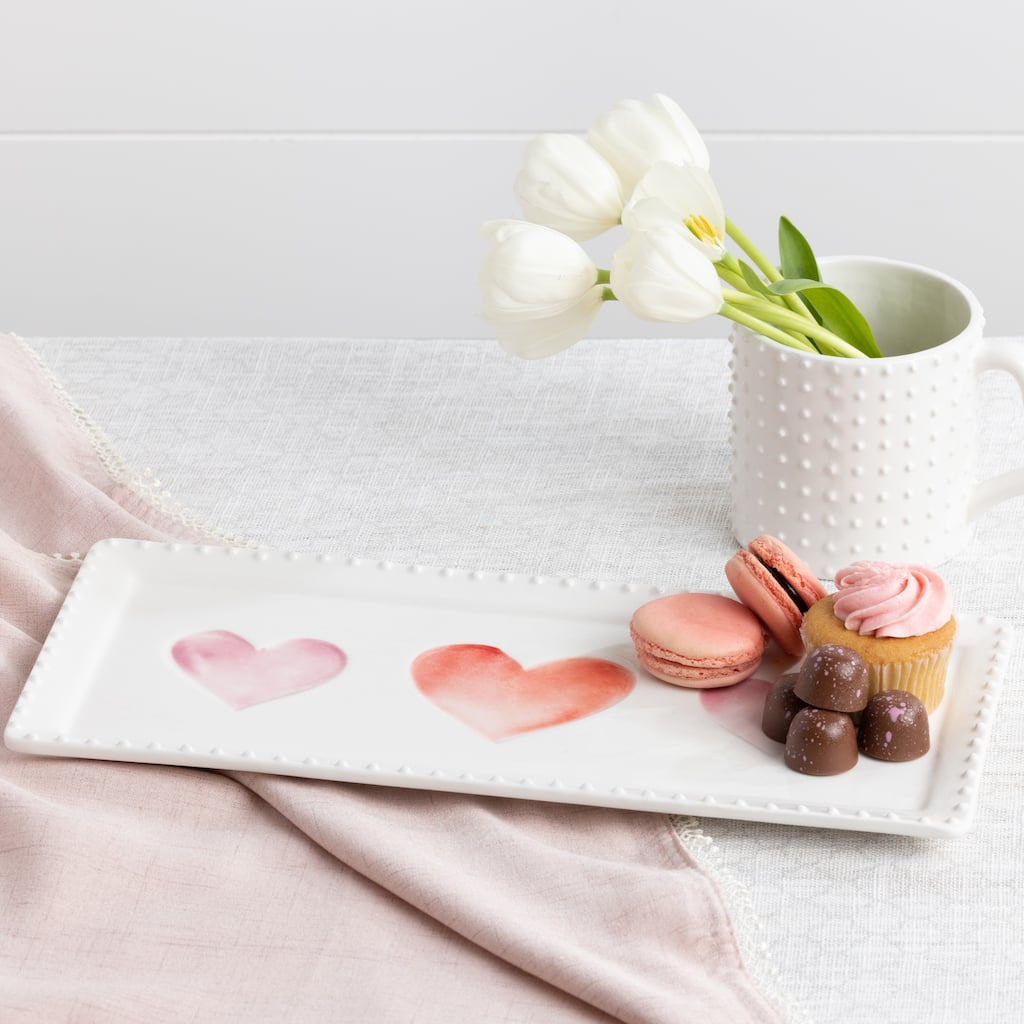 Transpac Dolomite 15.25 in. Valentines Watercolor Heart and Hobnail Platter