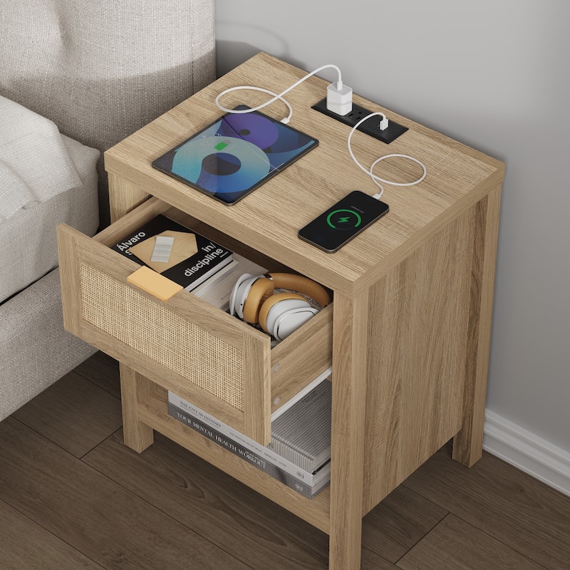 SICOTAS Farmhouse Set of 2 Nightstand with Charging Station and Drawers