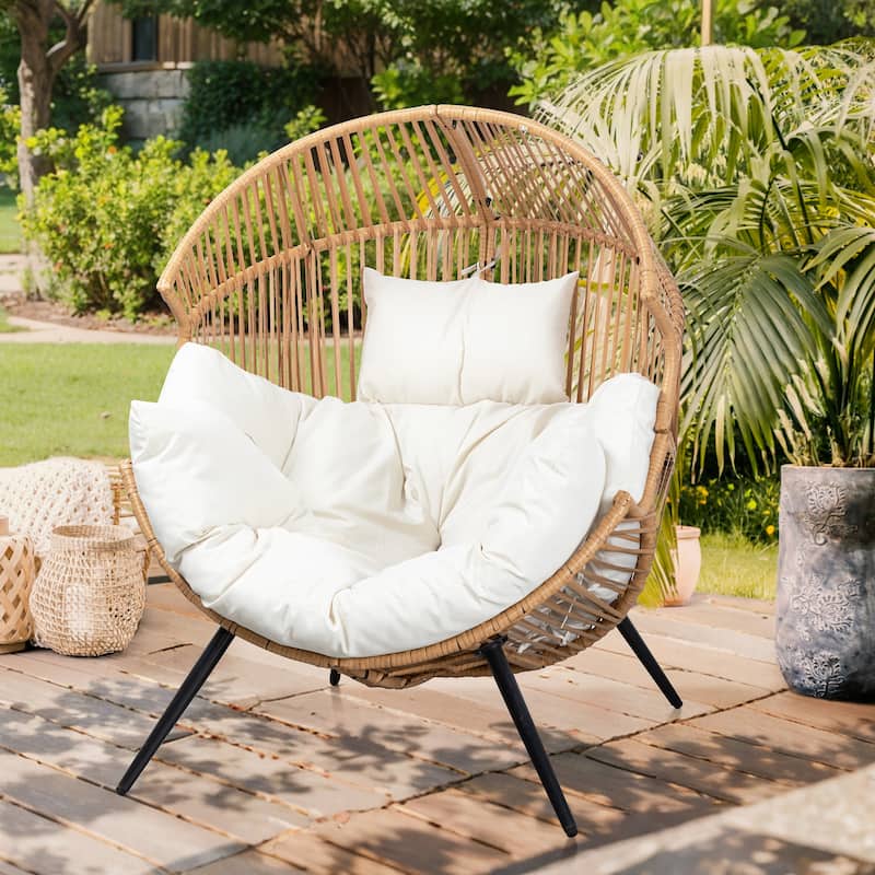 Futzca Wicker Egg Chair with Cushion - Yellow/Beige