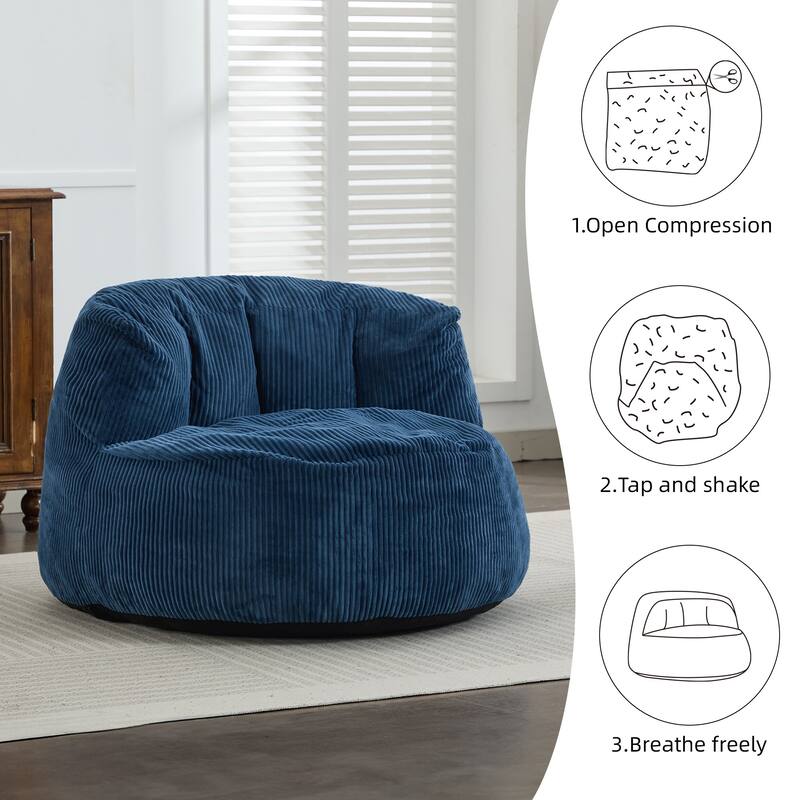 Corduroy Bean Bag Chair with Wide Backrest