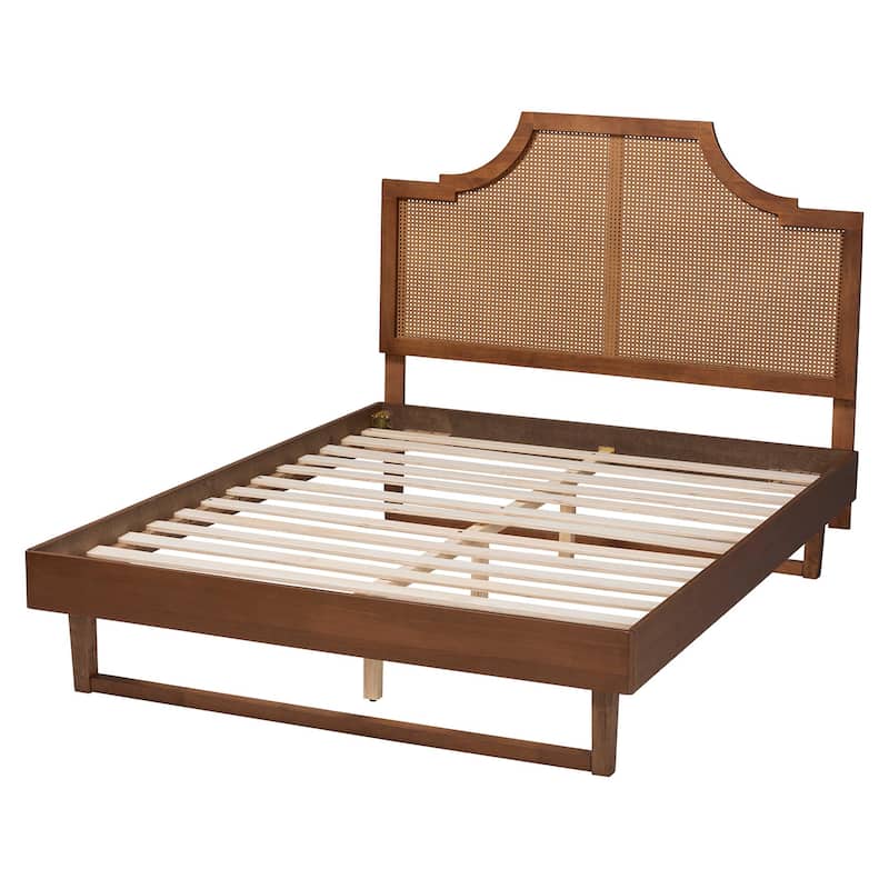 Francine Mid-Century Modern Woven Rattan Bed