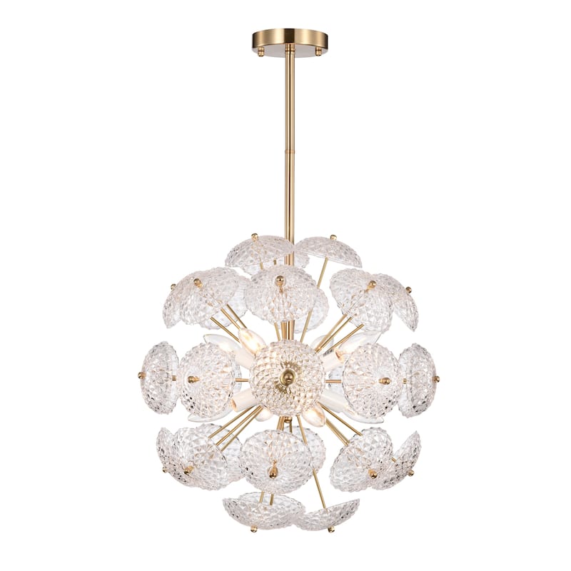Nafli 18 Inch Texture Glass Brass Chandelier with 8 Light