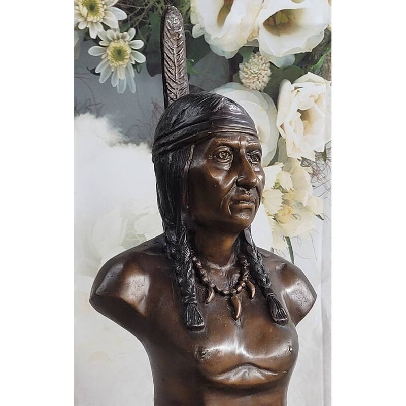 Native American Indian Man Bronze Bust Statue Sculpture Decor 14 Inches X 7 Inches