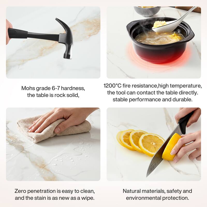 Luxury 78.7" Sintered Stone Office Executive Desk with Stainless Steel Base