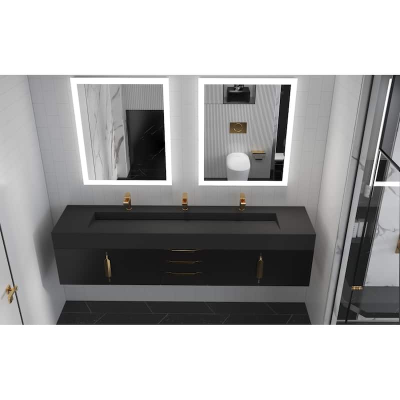 Nile 84-Inch Wall Mounted Bathroom Vanity Set w/ Black Top
