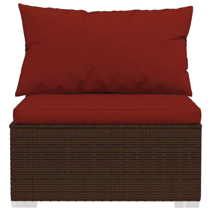 4pc Patio Sectional Sofa Set with 6 Pillows, 4 Cushions, Red Brown
