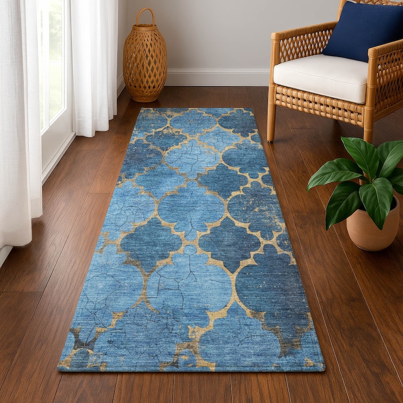 Premium Washable Super Soft Modern Trellis Mayfield Rug - Blue - 2'3" x 7'6"