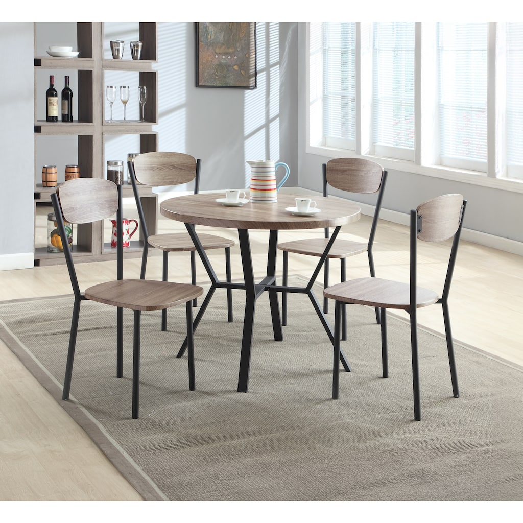 5-Piece wash Round Dining Set Table Chairs Rustic Dining Room Wooden Furniture