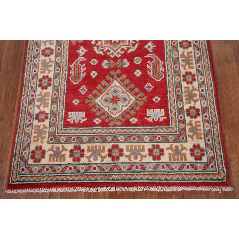 Red Kazak Rug Hand-Knotted Oriental Foyer Wool Carpet - 2'6" x 4'1"
