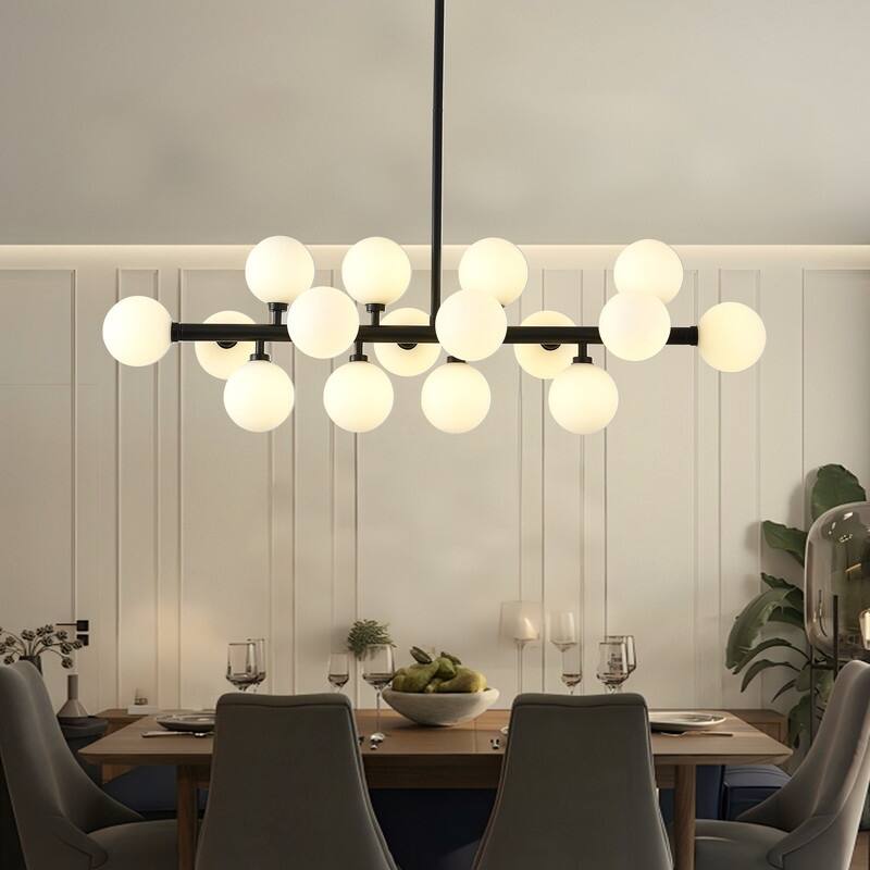 Mid-Century Modern Sputnik Chandelier 16-Light Adjustable Brass Pendant with Glass Globes for Dining Rooms - 34.7in
