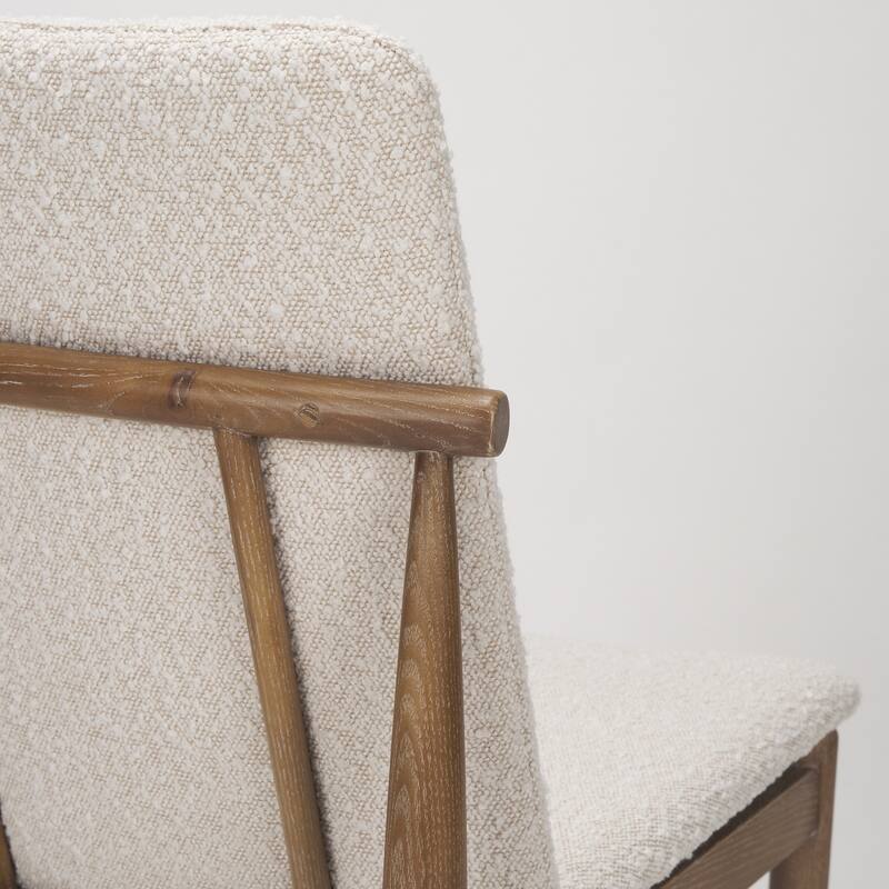 Cavett Cream Boucle Upholstered Seat W/Dark Brown Wood Frame Dining Chair