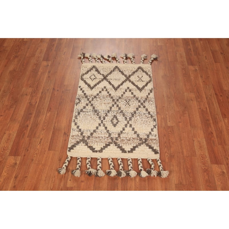 Trellis Moroccan Indian Rug Hand-Knotted Wool Carpet - 2'0"x 3'0"