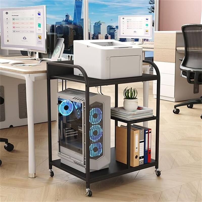 Printer Stand with Wheels Large Printer Stand with Storage for Office and Home - ‎34 x 20 x 4.5 inches - Wood Finish - Black