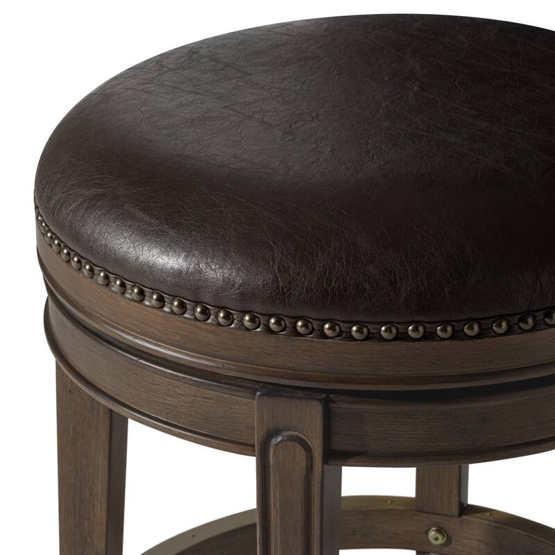 HomeRoots 26" Brown Faux Leather and Solid Wood Backless Counter Height Swivel Bar Chair