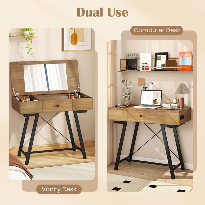 Costway Vanity Desk with Flip Top Mirror Makeup Dressing Table with - See Details