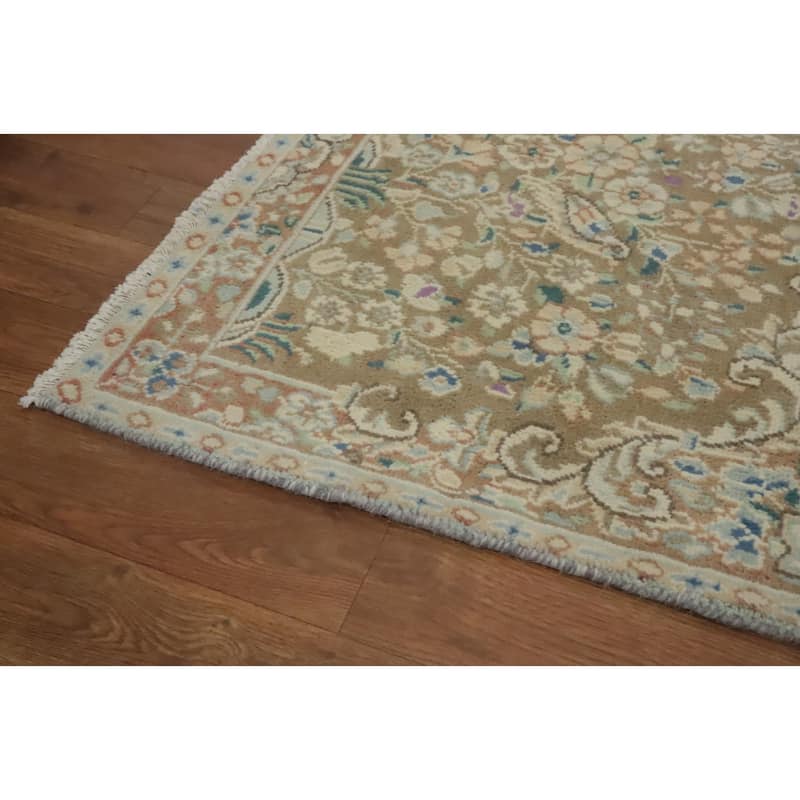 Hand Knotted Oriental 100% Wool Carpet Traditional Floral Brown Kerman Area Rug - 2' 9'' X 1' 9''