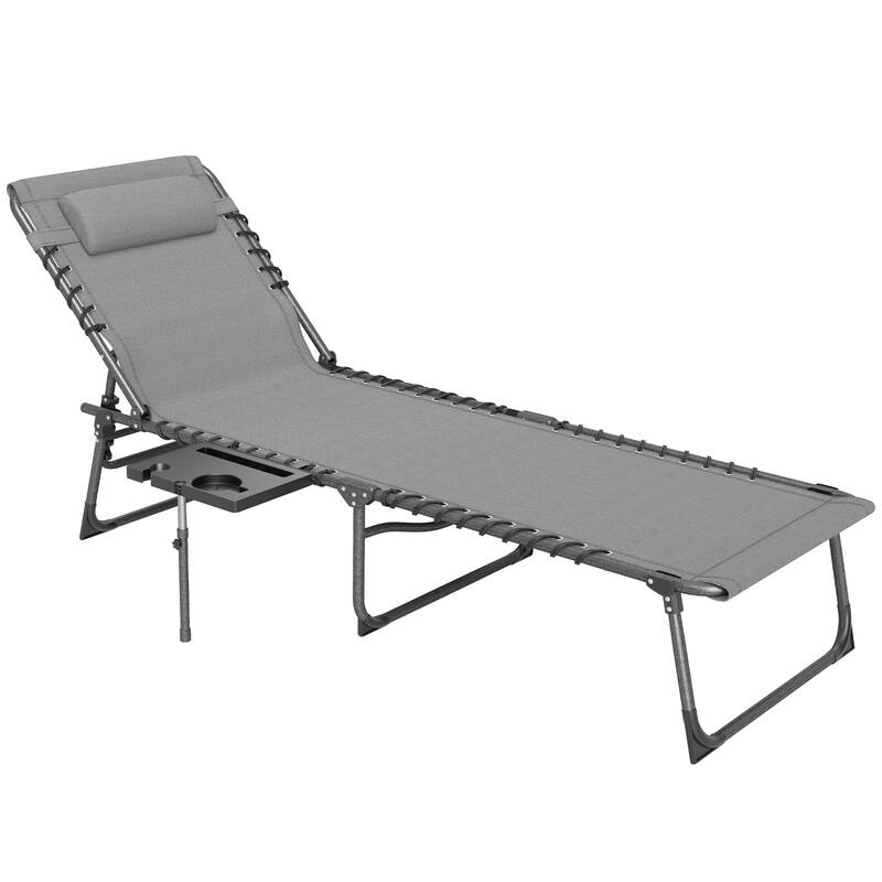 Outsunny Folding Chaise Lounge Chair Outdoor Tanning Chair with Side Table, 5-Level Adjustable Beach Lounge Chair with Headrest