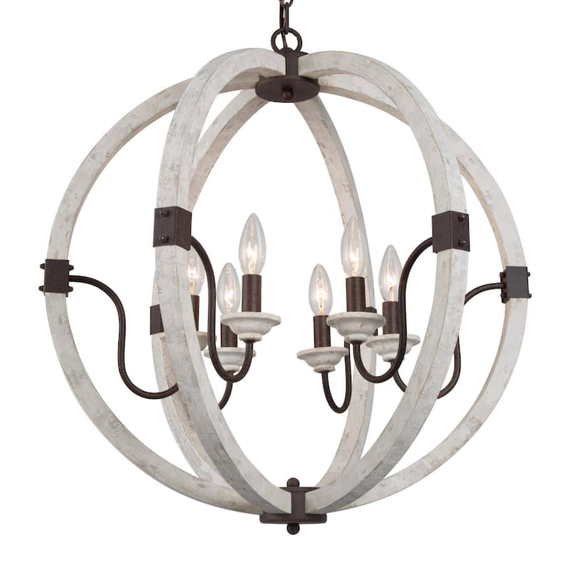 Loby Farmhouse 4-light Large Orb Solid Wood Chandelier Traditional Globe Dining Room Light