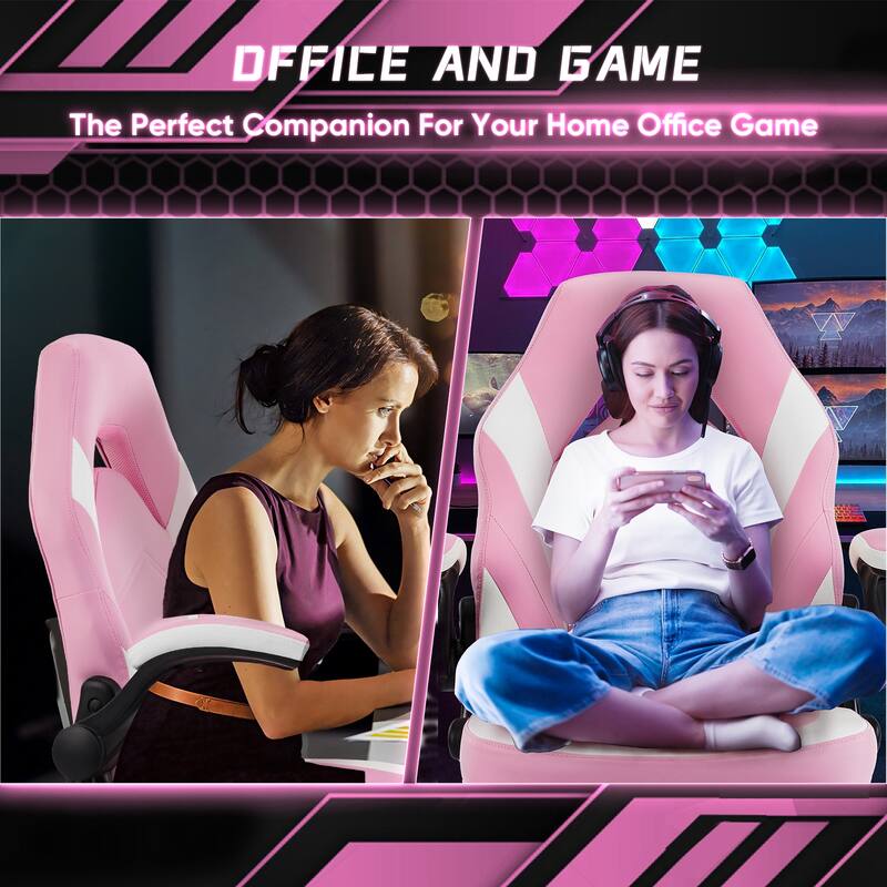 Ergonomic Gaming Office Chair, Adjustable PU Leather Executive Desk Chair with Flip-Up Armrests & Lumbar Support