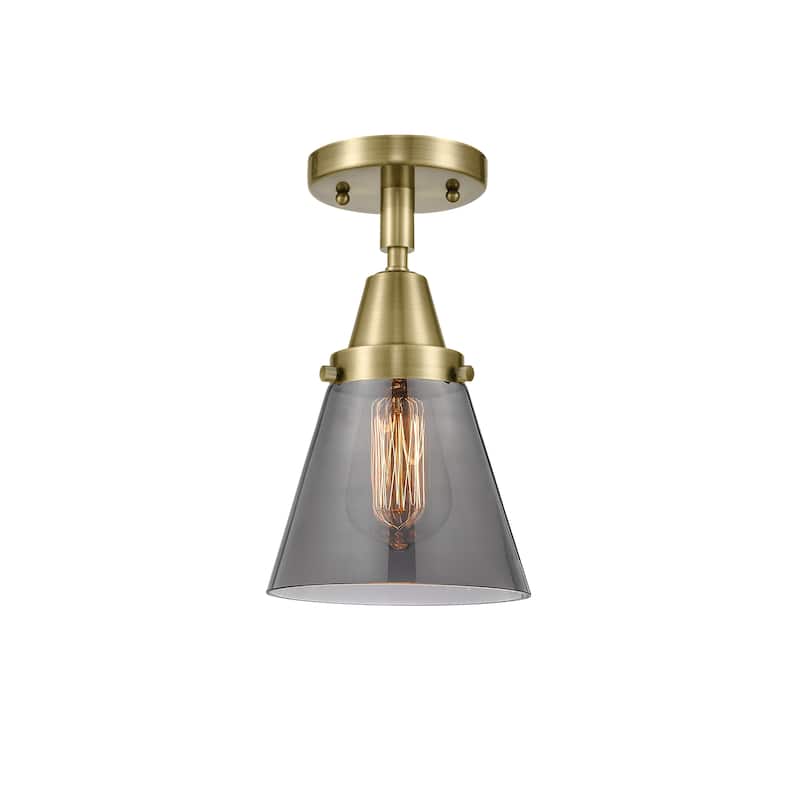 Innovations Lighting Caden Cone - 1 Light 6" Flush Mount - Antique Brass/Light Smoke