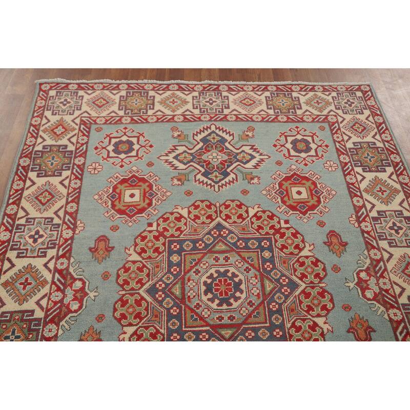 Blue Kazak Oriental Area Rug Handmade Wool Carpet - 4'10" x 6'6"